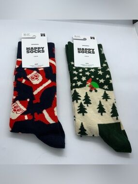 Happy Socks Navy, Red & Cream Holiday Crew Socks Duo